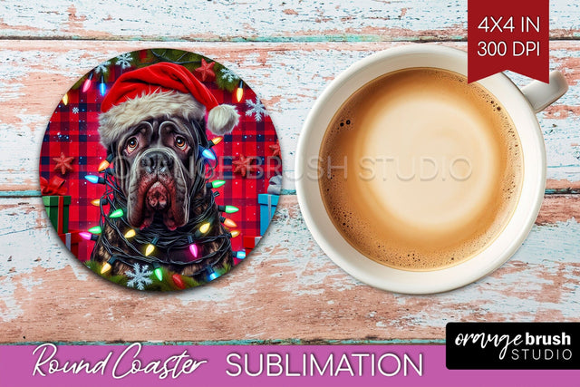Cane Corso Funny Christmas Dog Round Coaster Sublimation OrangeBrushStudio 