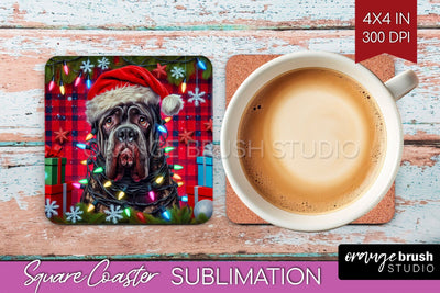 Cane Corso Funny Christmas Dog Square Coaster Sublimation OrangeBrushStudio 