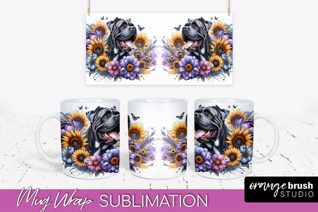 Cane Corso Mug Wrap - Dog Mom Floral Coffee Mug PNG Sublimation Sublimation OrangeBrushStudio 