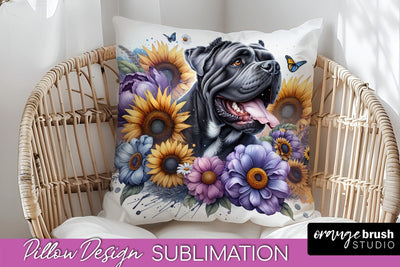 Cane Corso Pillow Cover - Dog Mom Floral Pillow Sublimation Sublimation OrangeBrushStudio 