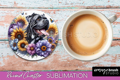 Cane Corso Round Coaster - Dog Mom Floral Coaster Sublimation Sublimation OrangeBrushStudio 