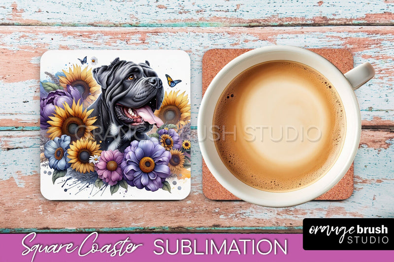 Cane Corso Square Coaster - Dog Mom Floral Coaster Sublimation Sublimation OrangeBrushStudio 