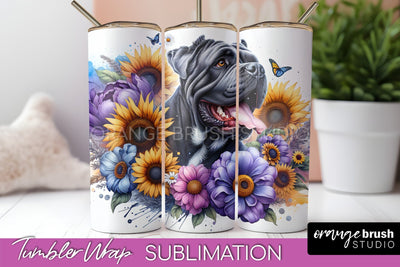 Cane Corso Tumbler Wrap - Dog Mom Floral Tumbler Sublimation Sublimation OrangeBrushStudio 