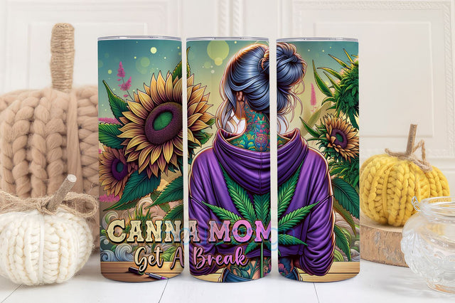 Canna Mom Get a Break Weed Tumbler Wrap, Badass Marijuana 20oz Skinny Sublimation Tumbler Design Sublimation BouDesign 