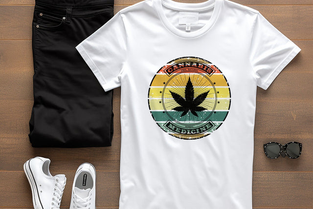 Cannabis Leaf - Retro Weed Png Graphic Design Sublimation Karma Genie Graphics 