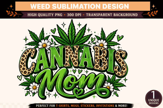 Cannabis Mom PNG, Weed Mom Sublimation Design, Leopard Print Cannabis DTF Shirt PNG, Marijuana Mom Digital Download Sublimation BlackCatsMedia 