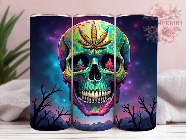Cannabis Skull Weed Smoke Tumbler Wrap, 20oz Tumbler Sublimation, Stoner Aesthetic Design, Gothic Skull Weed Art, Trippy Smoke Tumbler, Marijuana Lover Wrap Sublimation Li Zamperini 