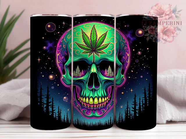 Cannabis Skull Weed Smoke Tumbler Wrap, 20oz Tumbler Sublimation, Stoner Aesthetic Design, Gothic Skull Weed Art, Trippy Smoke Tumbler, Marijuana Lover Wrap Sublimation Li Zamperini 