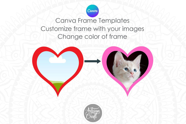 Canva Frame Template | heart Canva frame | Love Canva Frame Digital Pattern Artisan Craft SVG 