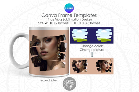 Canva Mug Template | Canva Frames | photo mug | brushstroke Sublimation Artisan Craft SVG 