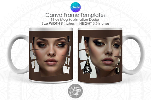 Canva Mug Template | Canva Frames | photo mug | brushstroke Sublimation Artisan Craft SVG 