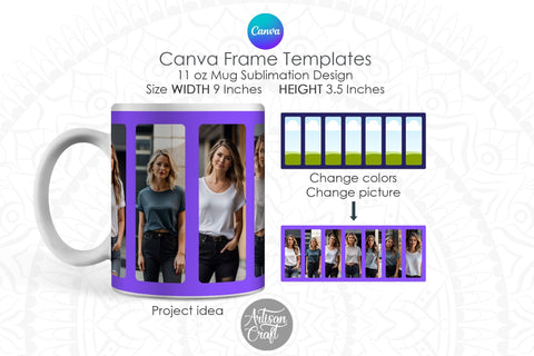 Canva Mug Template | Canva Frames | Photo Mug wrap Sublimation Artisan Craft SVG 