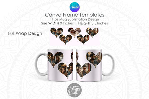 Canva Mug Template, Heart Photo Mug, Canva Frames, 11oz mug Sublimation Artisan Craft SVG 