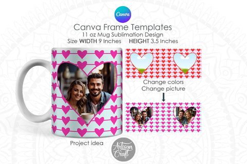 Canva Mug Template, heart photo mug, Canva Frames Sublimation Artisan Craft SVG 
