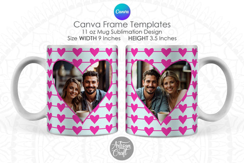 Canva Mug Template, heart photo mug, Canva Frames Sublimation Artisan Craft SVG 