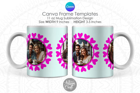 Canva Mug Template, Heart Photo Mug, Canva Frames Sublimation Artisan Craft SVG 