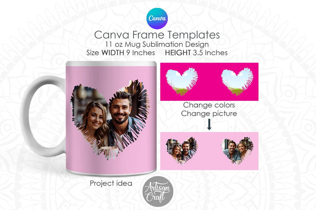 Canva Mug Template | Heart Photo Mug | doddle heart Sublimation Artisan Craft SVG 