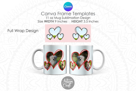 Canva Mug Template, Heart photo mug with scribble heart Sublimation Artisan Craft SVG 