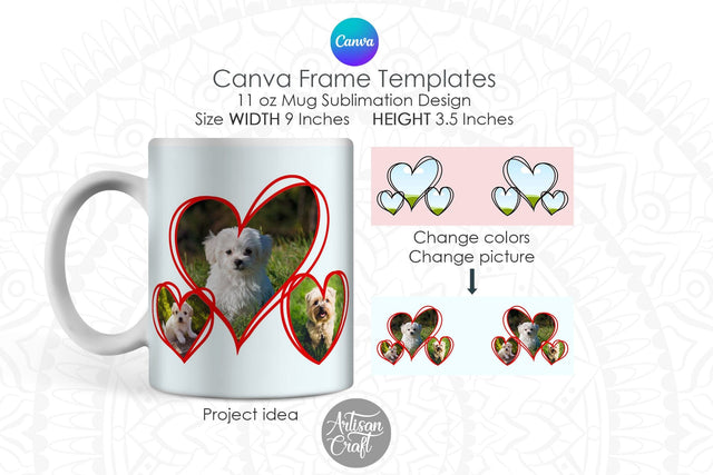 Canva Mug Template, Heart photo mug with scribble heart Sublimation Artisan Craft SVG 