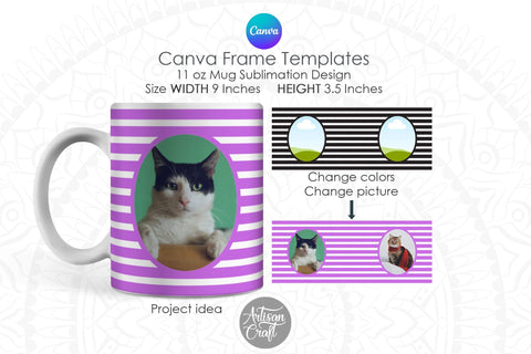 Canva Mug Template | Photo Mug Design | Canva Frames Digital Pattern Artisan Craft SVG 