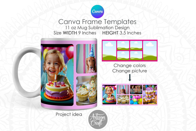 Canva Mug Template | Photo Mug Template | Canva frames Sublimation Artisan Craft SVG 