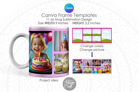 Canva Mug Template | Photo Mug Template | Canva frames Sublimation Artisan Craft SVG 