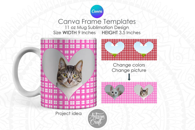 Canva Plaid Mug with heart cut out Sublimation Artisan Craft SVG 