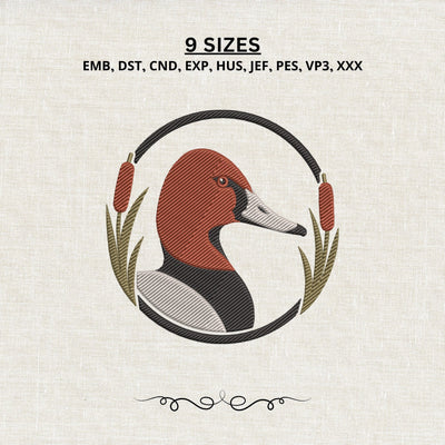 Canvasback Duck Embroidery Design – Duck Head with Cattails Machine Embroidery File, Waterfowl Hunting Wildlife Design Embroidery/Applique DESIGNS PatternFeed8 