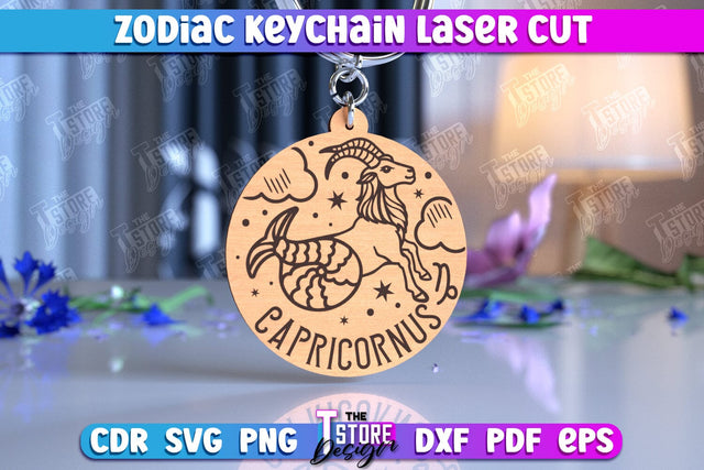 Capricorn Keychain Laser Cut | Astrology Design | Zodiac Sign | CNC File SVG The T Store Design 