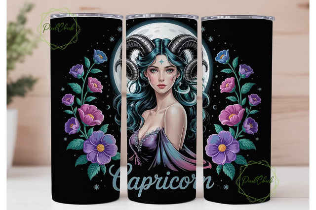Capricorn Zodiac 20oz Tumbler Wrap Sublimation PixelChick 