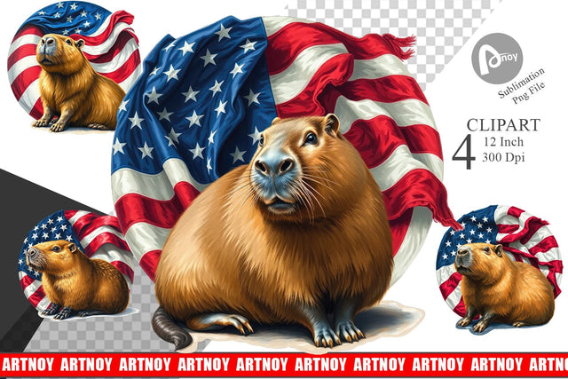 Capybara 4th of July Clipart Sublimation artnoy 