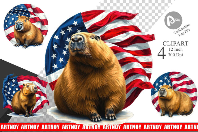 Capybara 4th of July Clipart Sublimation artnoy 