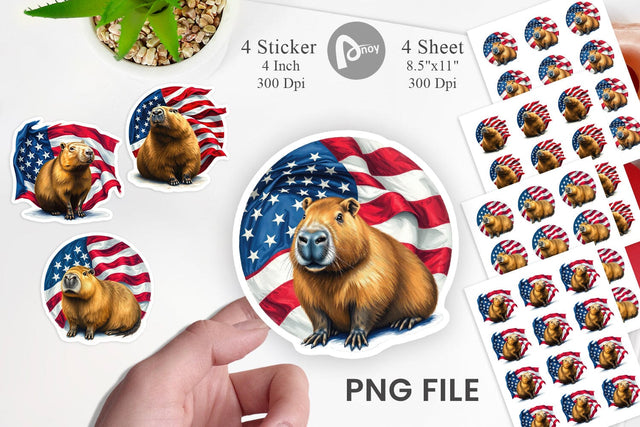 Capybara 4th of July Sticker Sublimation artnoy 