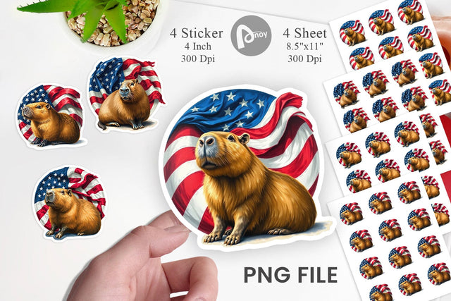 Capybara 4th of July Sticker Sublimation artnoy 