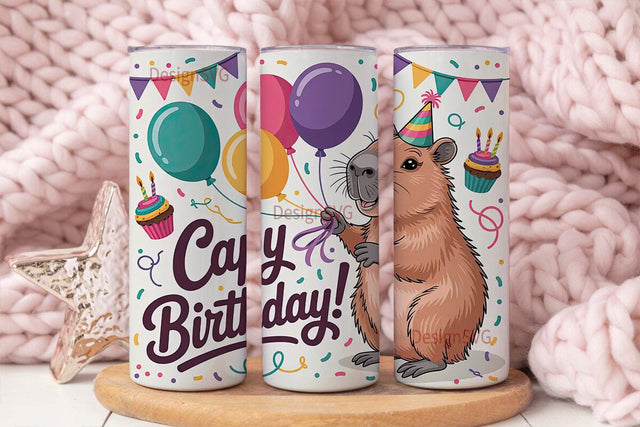 Capybara Birthday 20oz Tumbler Wrap Sublimation DesignSVG 