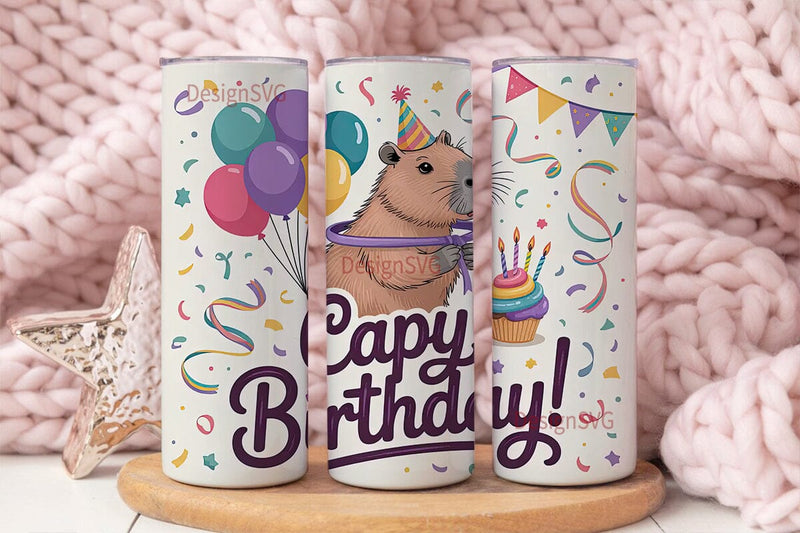 Capybara Birthday 20oz Tumbler Wrap Sublimation DesignSVG 