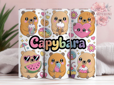 Capybara Cartoon Chubby 20oz Tumbler, Cute Animal, Chubby Style, Sparkling Eyes, Playful Design, 20oz Tumbler Wrap, Sublimation PNG Sublimation Li Zamperini 
