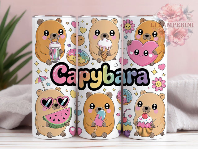 Capybara Cartoon Chubby 20oz Tumbler, Cute Animal, Chubby Style, Sparkling Eyes, Playful Design, 20oz Tumbler Wrap, Sublimation PNG Sublimation Li Zamperini 