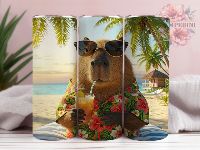 Capybara Cocktail Summer 20oz Tumbler, Cocktail Tumbler, Animal Tumbler, Funny Tumbler, Summer Tumbler, 20oz Sublimation Wrap, Drink Lover Tumbler Sublimation Li Zamperini 
