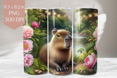 Capybara Floral River Tumbler Wrap PNG 20oz Sublimation BijouBay 
