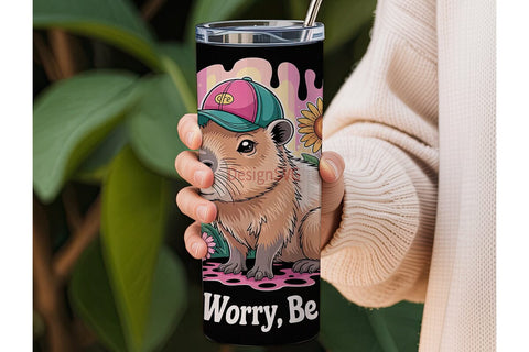 Capybara Floral Tumbler Wrap Sublimation DesignSVG 