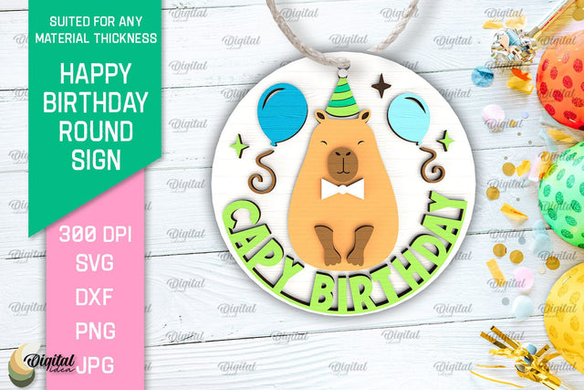 Capybara Happy Birthday Round Sign Laser Cut. Birthday Decor SVG SVG Evgenyia Guschina 