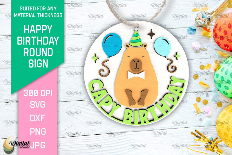 Capybara Happy Birthday Round Sign Laser Cut. Birthday Decor SVG SVG Evgenyia Guschina 