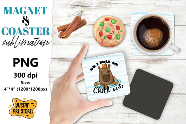 Capybara magnet/coaster sublimation. Cute capybara Sublimation Yustaf Art Store 