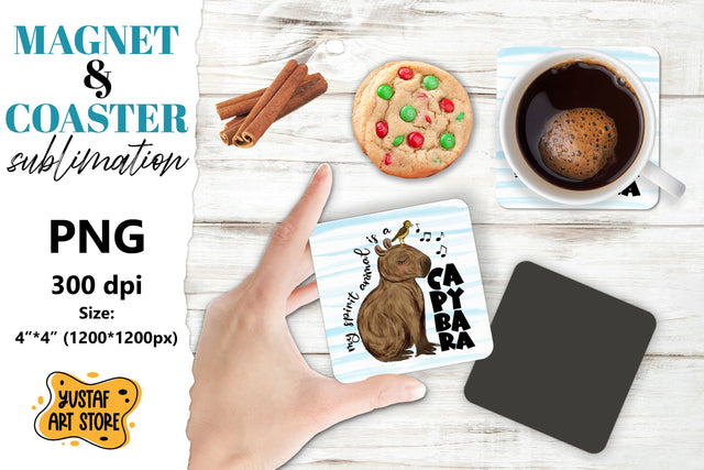 Capybara magnet/coaster sublimation. Cute capybara Sublimation Yustaf Art Store 