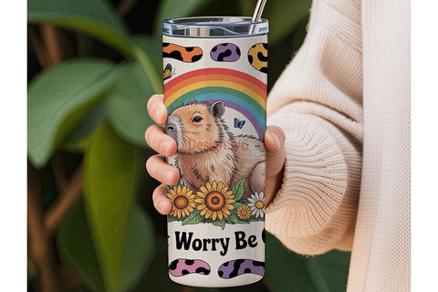 Capybara Rainbow Tumbler Wrap Sublimation DesignSVG 