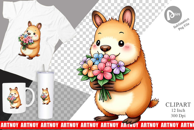 Capybara Spring Bouquet Clipart Sublimation artnoy 
