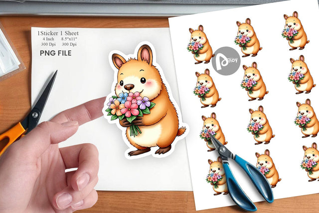 Capybara Spring Bouquet Sticker Sublimation artnoy 
