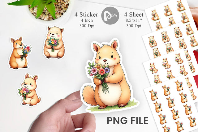 Capybara Spring Bouquet Sticker Sublimation artnoy 