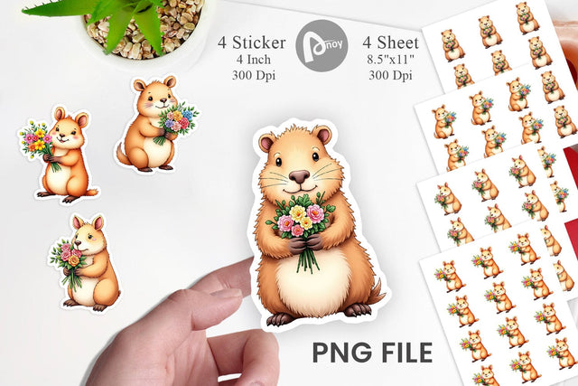 Capybara Spring Bouquet Sticker Sublimation artnoy 